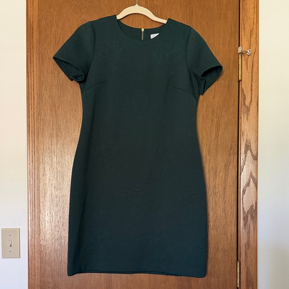 Calvin Klein Textured Short Sleeve Shift Dress - Forest Green